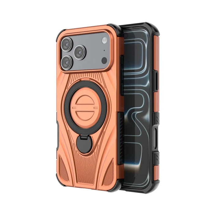 WANLONFENG For iPhone 17 Pro Max  XH Series Kickstand Case with Screen Film, Drop Proof PC TPU Phone Cover - Orange - 2