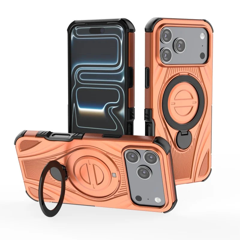 WANLONFENG For iPhone 17 Pro Max  XH Series Kickstand Case with Screen Film, Drop Proof PC TPU Phone Cover - Orange - 4