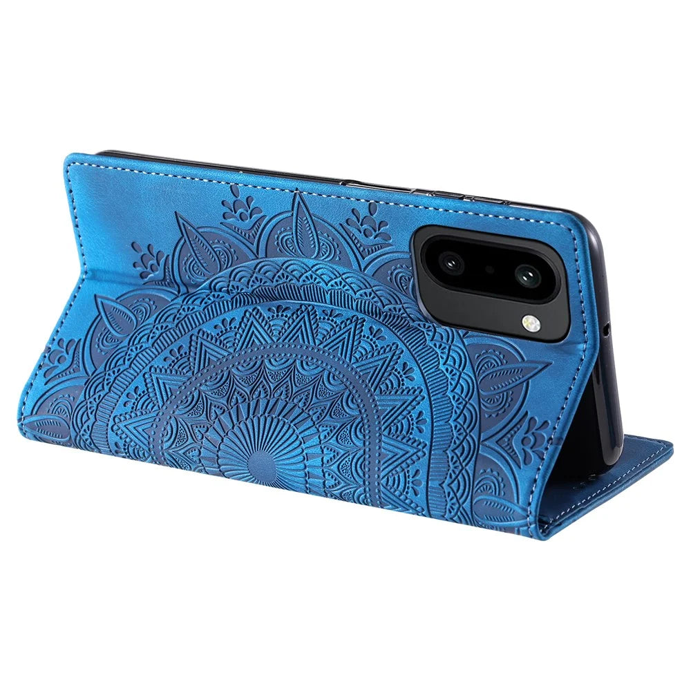 For OnePlus 15R 5G Case Magnetic Closing Leather Phone Cover Pattern Imprinted - Blue - 4