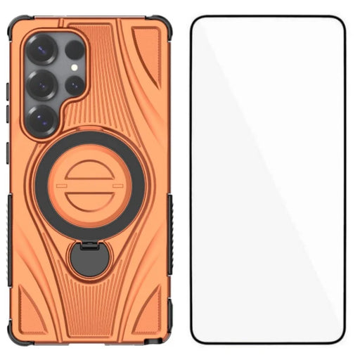 WANLONFENG For Samsung Galaxy S25 Ultra  XH Series Kickstand Case with Screen Film, Drop Proof PC TPU Phone Cover - Orange - 1