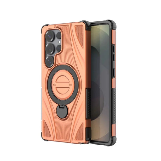 WANLONFENG For Samsung Galaxy S25 Ultra  XH Series Kickstand Case with Screen Film, Drop Proof PC TPU Phone Cover - Orange - 2