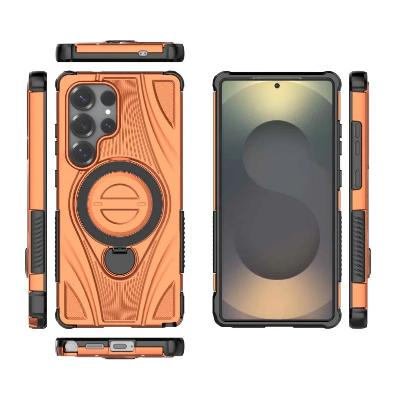 WANLONFENG For Samsung Galaxy S25 Ultra  XH Series Kickstand Case with Screen Film, Drop Proof PC TPU Phone Cover - Orange - 3