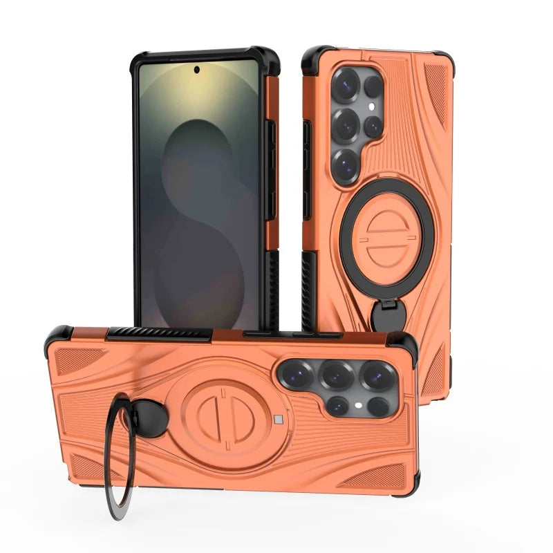 WANLONFENG For Samsung Galaxy S25 Ultra  XH Series Kickstand Case with Screen Film, Drop Proof PC TPU Phone Cover - Orange - 4