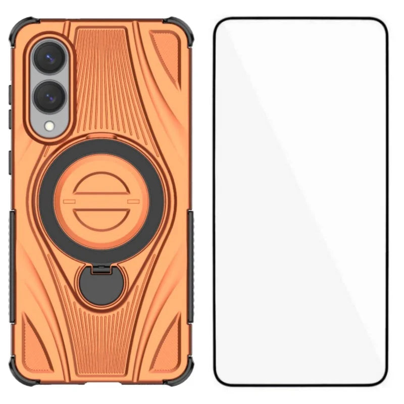 WANLONFENG For Samsung Galaxy S25 Edge  XH Series Kickstand Case with Screen Film, Drop Proof PC TPU Phone Cover - Orange - 1