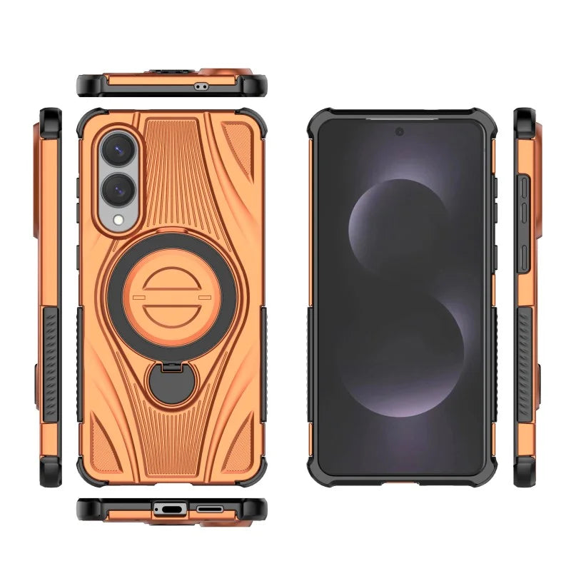 WANLONFENG For Samsung Galaxy S25 Edge  XH Series Kickstand Case with Screen Film, Drop Proof PC TPU Phone Cover - Orange - 3