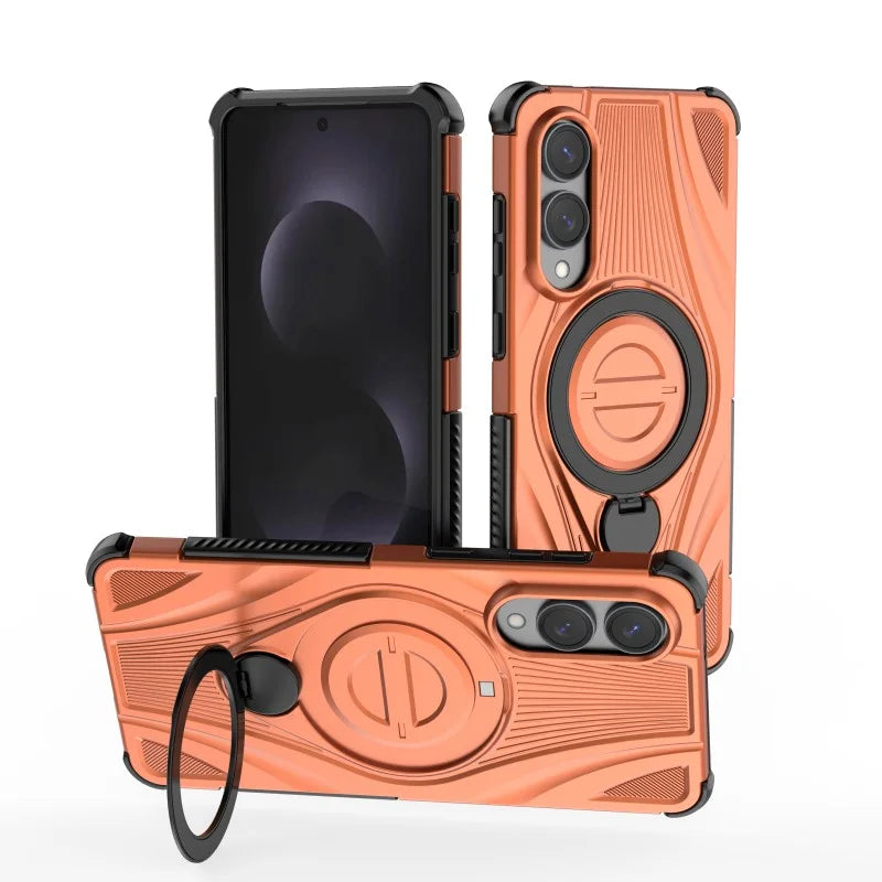 WANLONFENG For Samsung Galaxy S25 Edge  XH Series Kickstand Case with Screen Film, Drop Proof PC TPU Phone Cover - Orange - 4