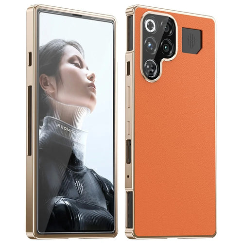 For ZTE nubia RedMagic 11 Pro 5G  /  11 Pro+ 5G Case Magnetic Frame Front Tempered Glass Leather PC Back Phone Cover - Orange - 1