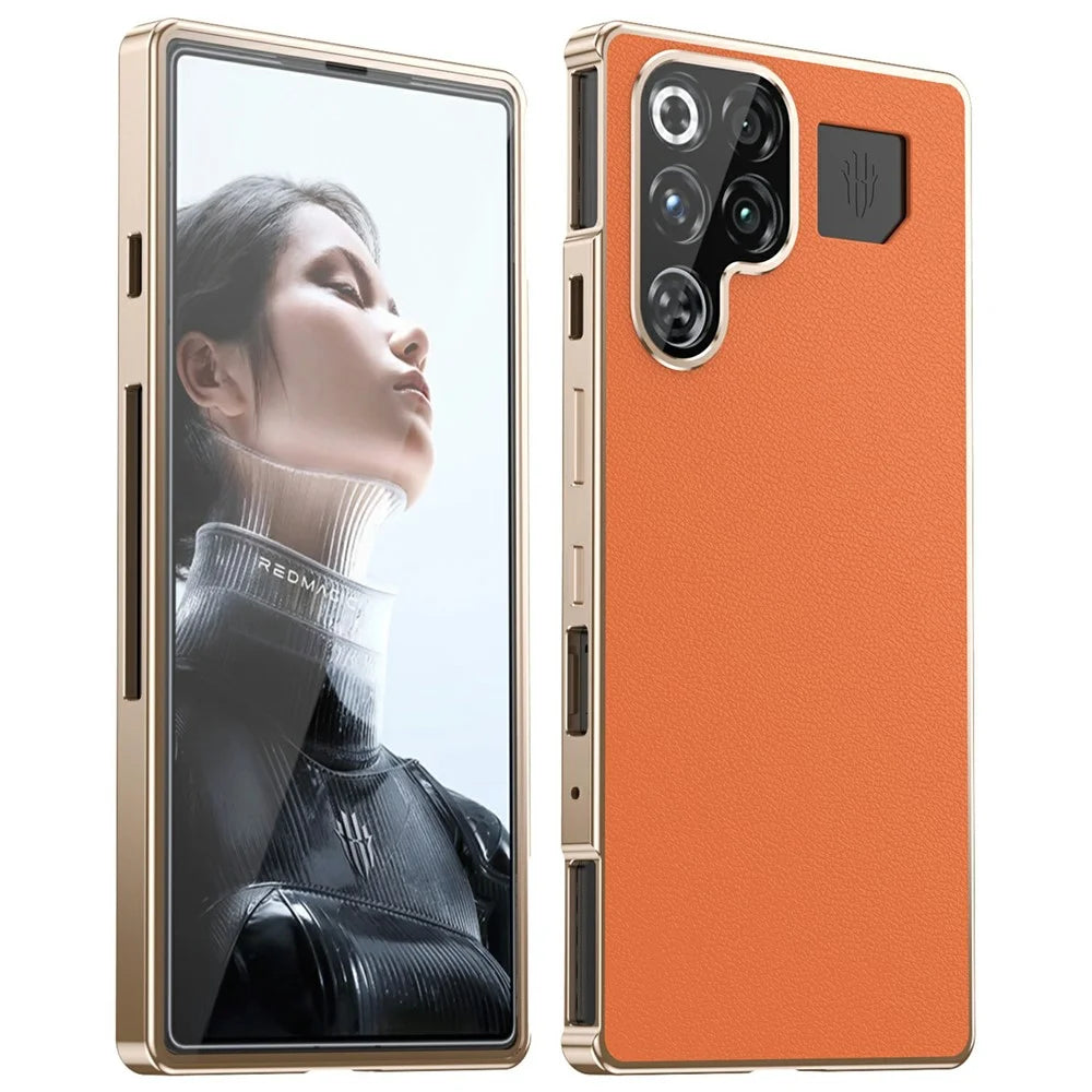 For ZTE nubia RedMagic 11 Pro 5G  /  11 Pro+ 5G Case Magnetic Frame Front Tempered Glass Leather PC Back Phone Cover - Orange - 1
