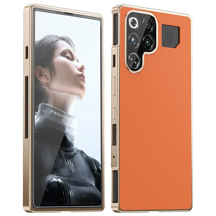 For ZTE nubia RedMagic 11 Pro 5G  /  11 Pro+ 5G Case Magnetic Frame Front Tempered Glass Leather PC Back Phone Cover - Orange - 1