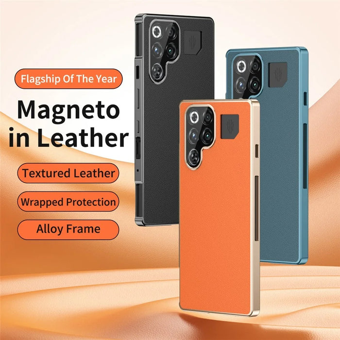 For ZTE nubia RedMagic 11 Pro 5G  /  11 Pro+ 5G Case Magnetic Frame Front Tempered Glass Leather PC Back Phone Cover - Orange - 2