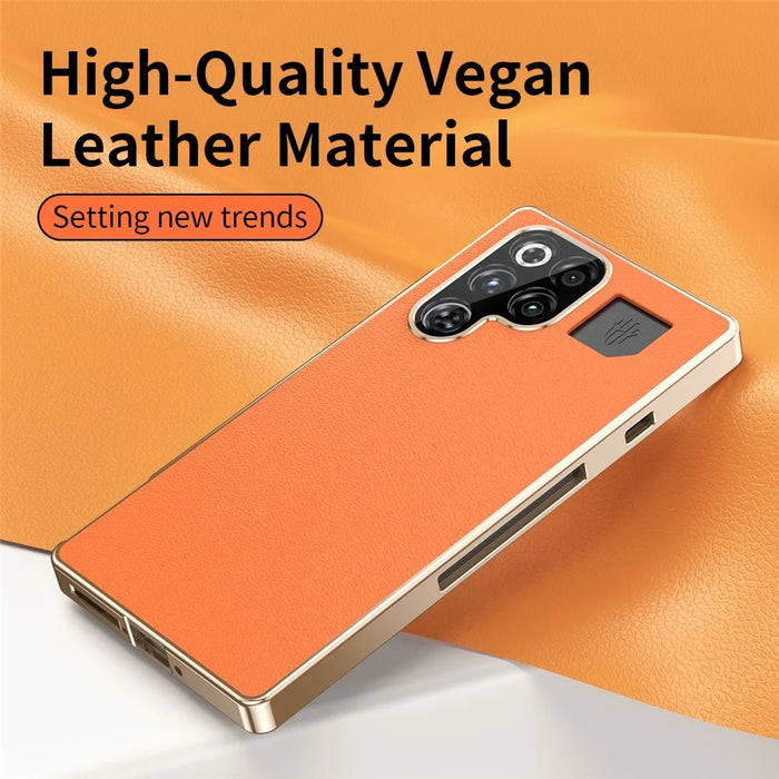 For ZTE nubia RedMagic 11 Pro 5G  /  11 Pro+ 5G Case Magnetic Frame Front Tempered Glass Leather PC Back Phone Cover - Orange - 3