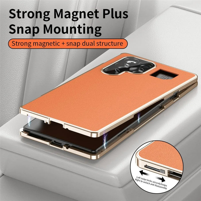 For ZTE nubia RedMagic 11 Pro 5G  /  11 Pro+ 5G Case Magnetic Frame Front Tempered Glass Leather PC Back Phone Cover - Orange - 5