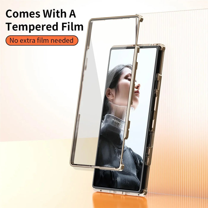 For ZTE nubia RedMagic 11 Pro 5G  /  11 Pro+ 5G Case Magnetic Frame Front Tempered Glass Leather PC Back Phone Cover - Orange - 6