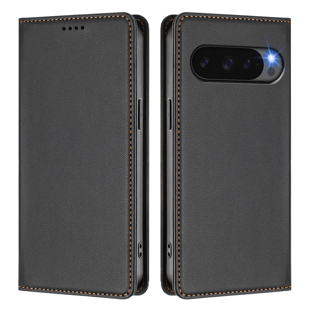For Google Pixel 10 Pro XL Leather Wallet Case Magnetic Closure RFID Blocking Phone Cover - Black - 1