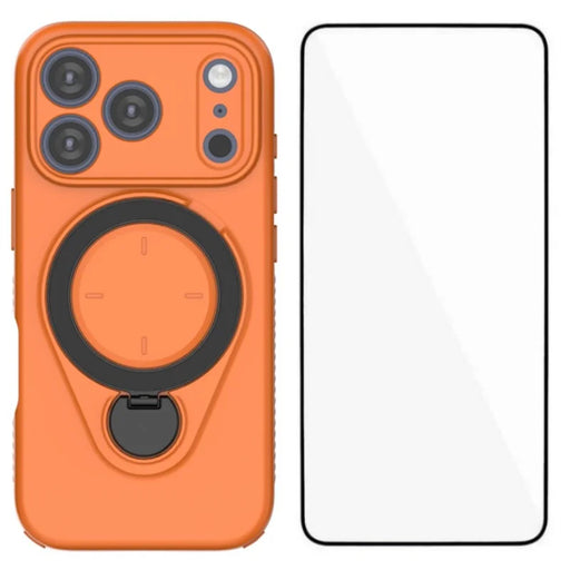 WANLONFENG For iPhone 17 Pro Max Case with Tempered Glass  JH Series PC TPU Kickstand Phone Cover - Orange - 1