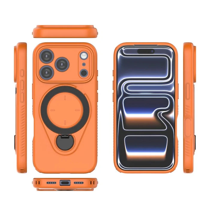 WANLONFENG For iPhone 17 Pro Max Case with Tempered Glass  JH Series PC TPU Kickstand Phone Cover - Orange - 3