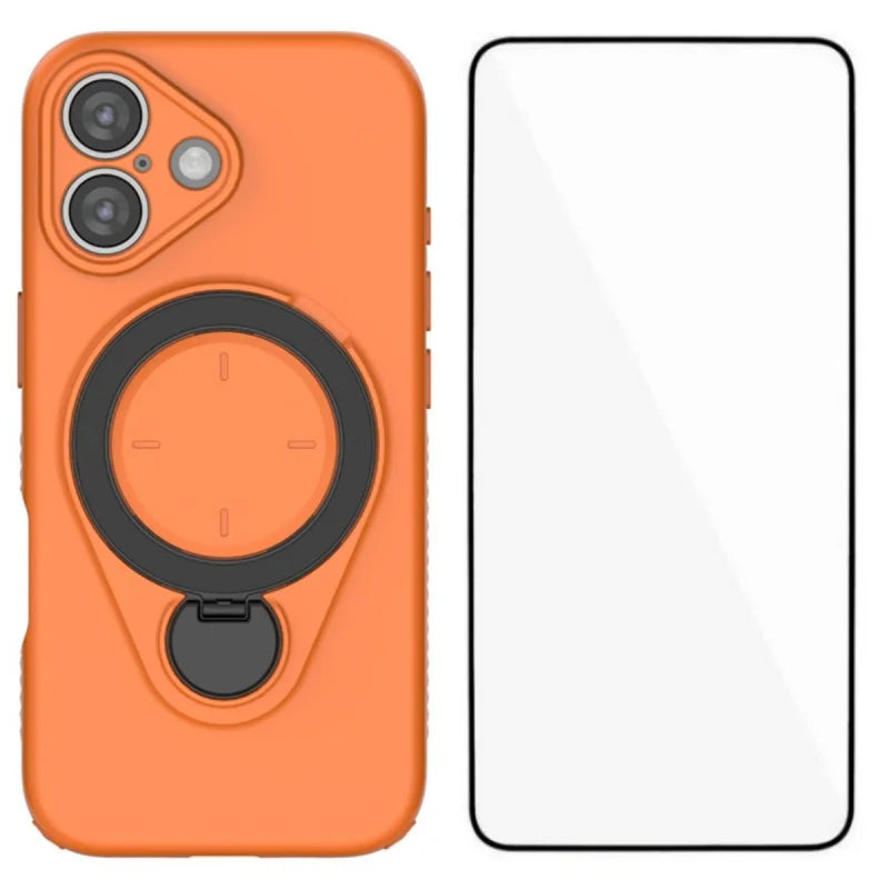 WANLONFENG For iPhone 16 Case with Tempered Glass  JH Series PC TPU Kickstand Phone Cover - Orange - 1
