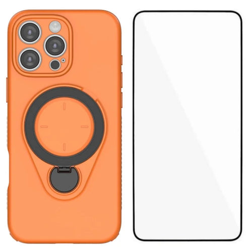 WANLONFENG For iPhone 16 Pro Case with Tempered Glass  JH Series PC TPU Kickstand Phone Cover - Orange - 1