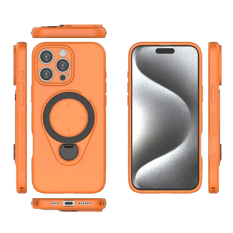 WANLONFENG For iPhone 16 Pro Case with Tempered Glass  JH Series PC TPU Kickstand Phone Cover - Orange - 3