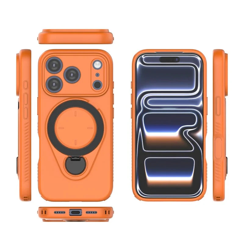 WANLONFENG For iPhone 17 Pro Case with Tempered Glass  JH Series PC TPU Kickstand Phone Cover - Orange - 3