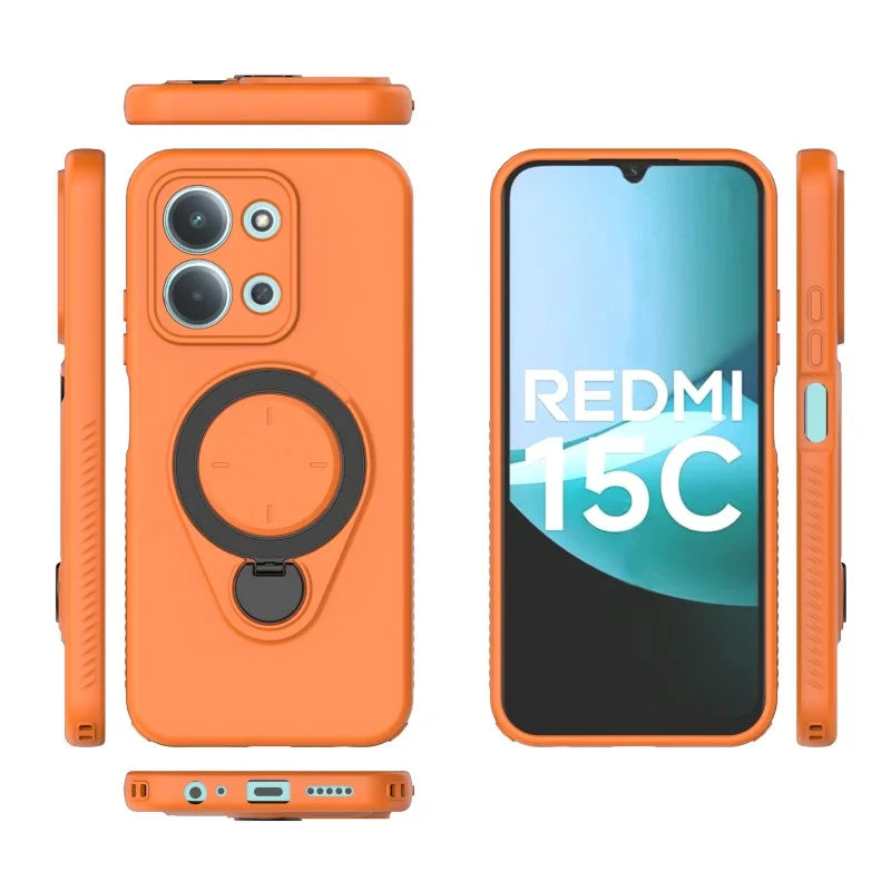 WANLONFENG For Xiaomi Redmi 15C 4G (Global) (171mm) Case with Tempered Glass  JH Series PC TPU Kickstand Phone Cover - Orange - 3