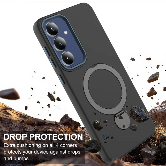 For Samsung Galaxy A37 5G Magnetic Case Rotating Ring Kickstand TPU + PC Back Cover - Black - 4