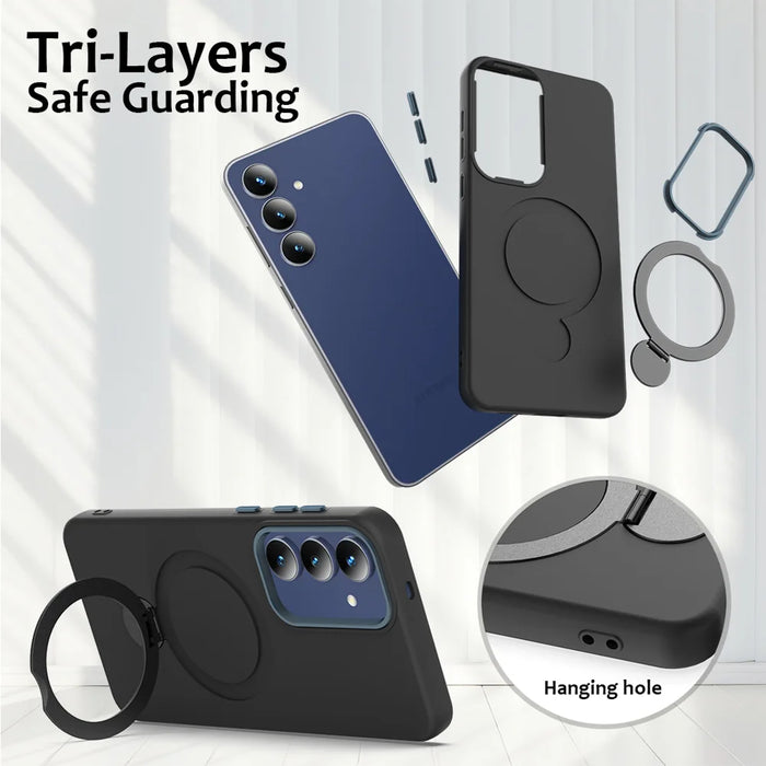 For Samsung Galaxy A37 5G Magnetic Case Rotating Ring Kickstand TPU + PC Back Cover - Black - 6
