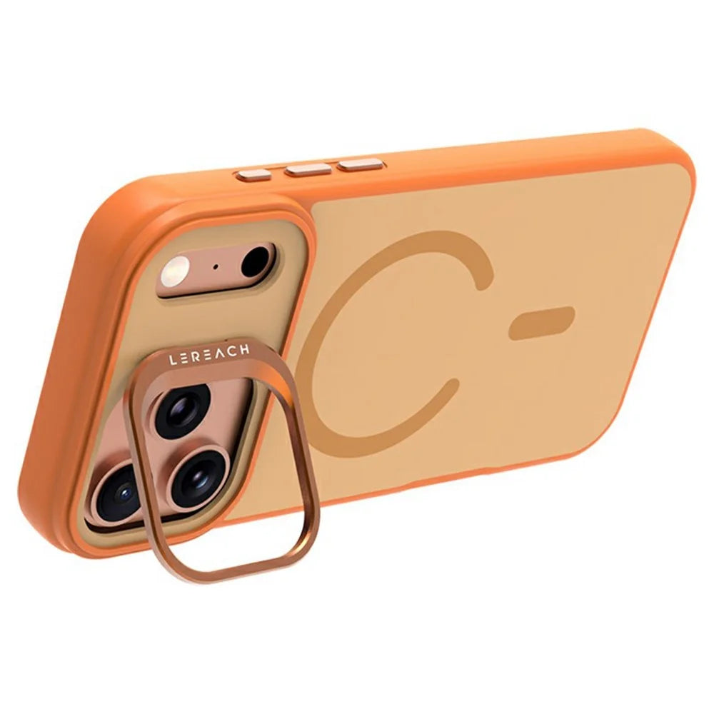 LEREACH Le-Luser Series For iPhone 17 Pro Max Case Compatible with MagSafe Metal Lens Kickstand TPU PC Phone Cover - Orange - 3