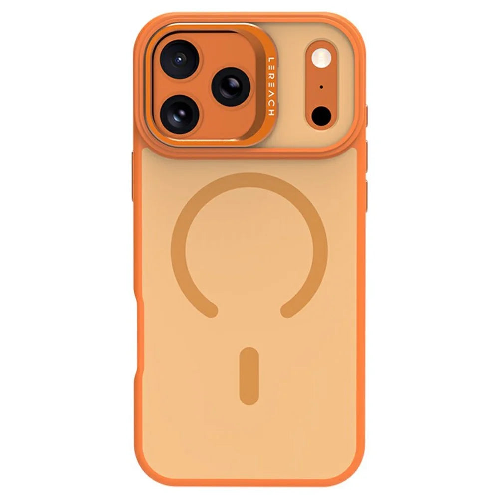 LEREACH Le-Luser Series For iPhone 17 Pro Max Case Compatible with MagSafe Metal Lens Kickstand TPU PC Phone Cover - Orange - 5