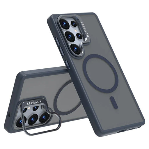 LEREACH Le-Luser Series For Samsung Galaxy S25 Ultra Magnetic Case Metal Lens Kickstand TPU PC Phone Cover - Blue - 1