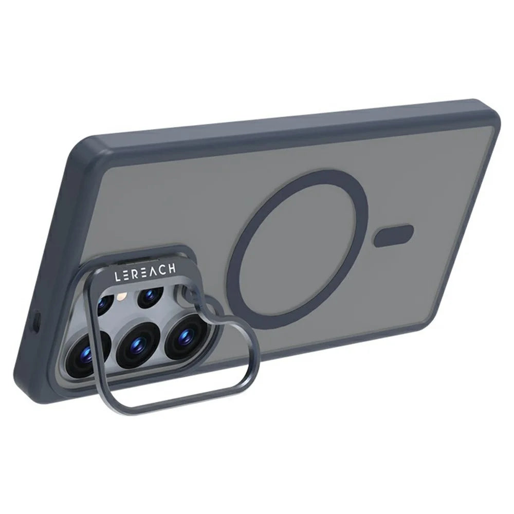 LEREACH Le-Luser Series For Samsung Galaxy S25 Ultra Magnetic Case Metal Lens Kickstand TPU PC Phone Cover - Blue - 3