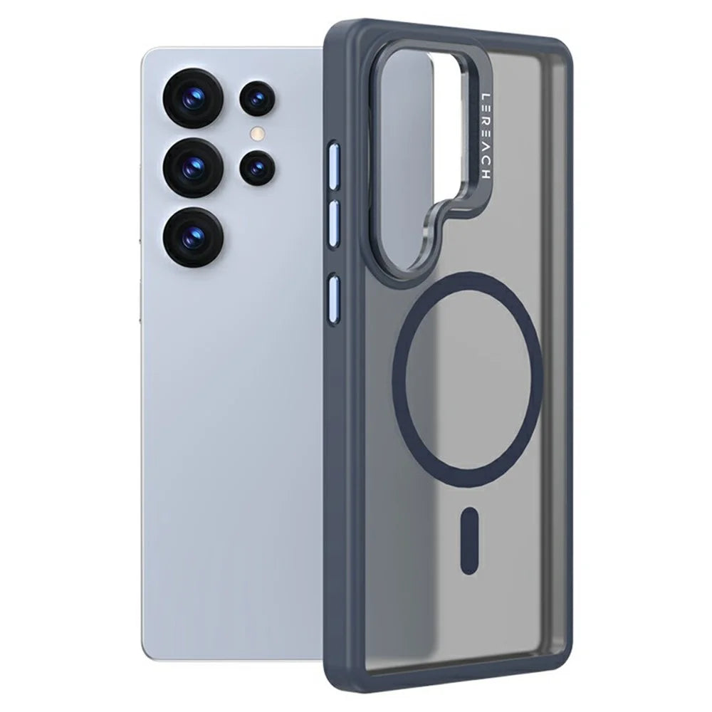 LEREACH Le-Luser Series For Samsung Galaxy S25 Ultra Magnetic Case Metal Lens Kickstand TPU PC Phone Cover - Blue - 5
