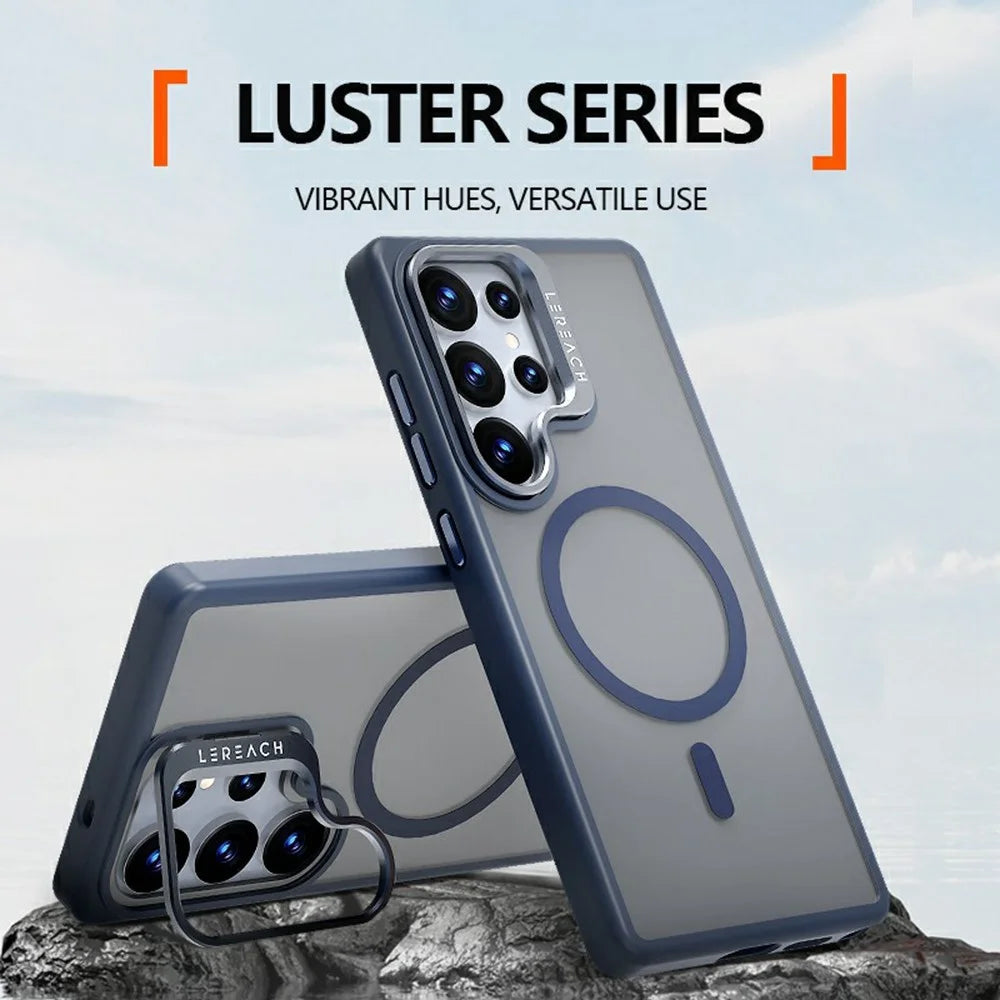 LEREACH Le-Luser Series For Samsung Galaxy S25 Ultra Magnetic Case Metal Lens Kickstand TPU PC Phone Cover - Blue - 6