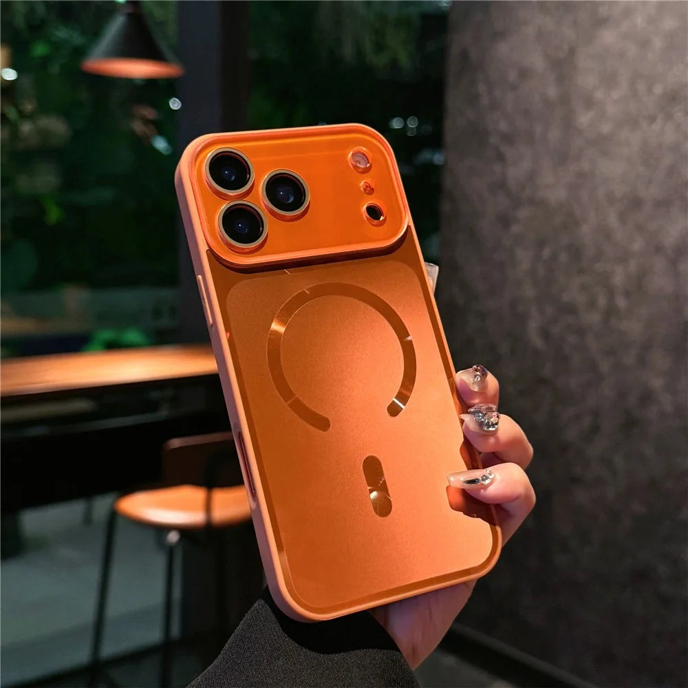 For iPhone 17 Pro Case Compatible with MagSafe TPU PC Phone Back Cover with Lens Film - Orange - 1