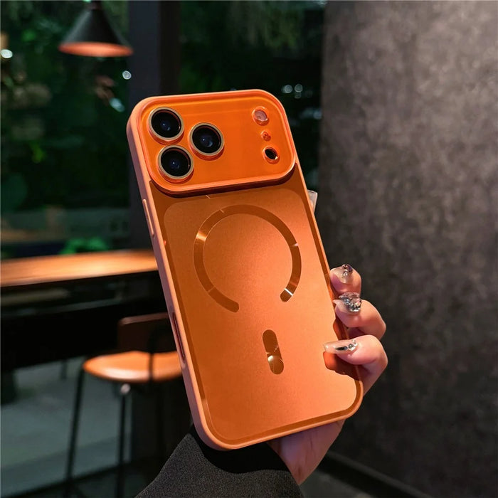 For iPhone 17 Pro Case Compatible with MagSafe TPU PC Phone Back Cover with Lens Film - Orange - 1