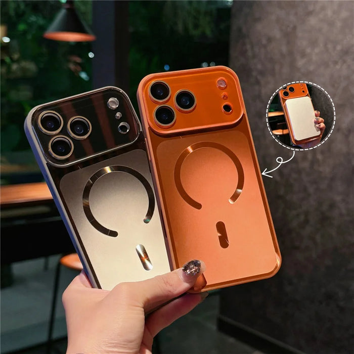 For iPhone 17 Pro Case Compatible with MagSafe TPU PC Phone Back Cover with Lens Film - Orange - 2