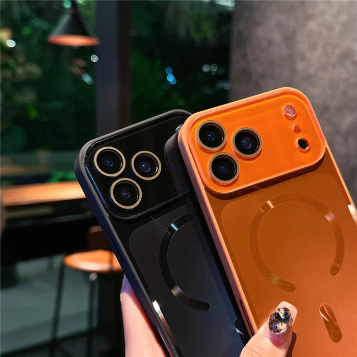 For iPhone 17 Pro Case Compatible with MagSafe TPU PC Phone Back Cover with Lens Film - Orange - 3