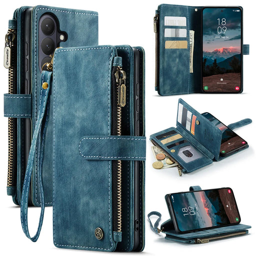 CASEME For Samsung Galaxy S26 Phone Cases with Strap  C30 Zipper Multiple Card Holder PU Leather Cover - Blue - 1