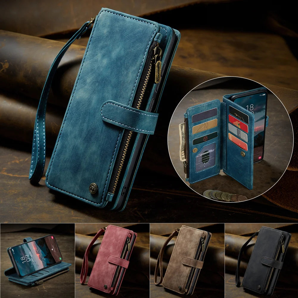 CASEME For Samsung Galaxy S26+ Phone Cases with Strap  C30 Zipper Multiple Card Holder PU Leather Cover - Blue - 4