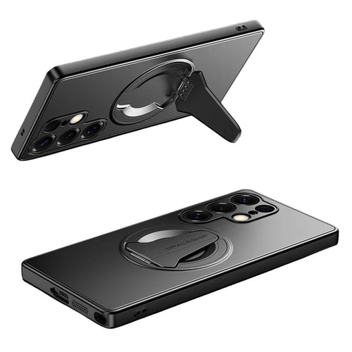 For Samsung Galaxy S26 Ultra Magnetic Case Foldable Kickstand PC TPU Phone Cover - Black - 1