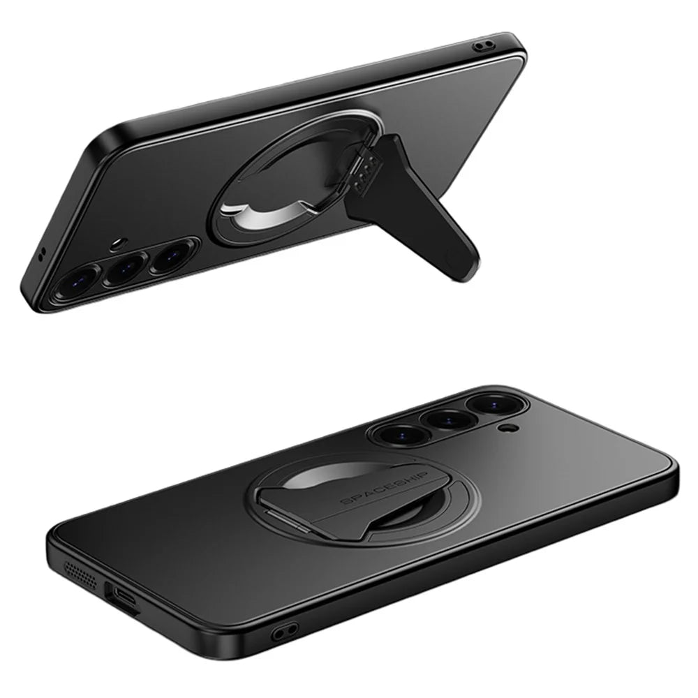 For Samsung Galaxy S26 Magnetic Case Foldable Kickstand PC TPU Phone Cover - Black - 1