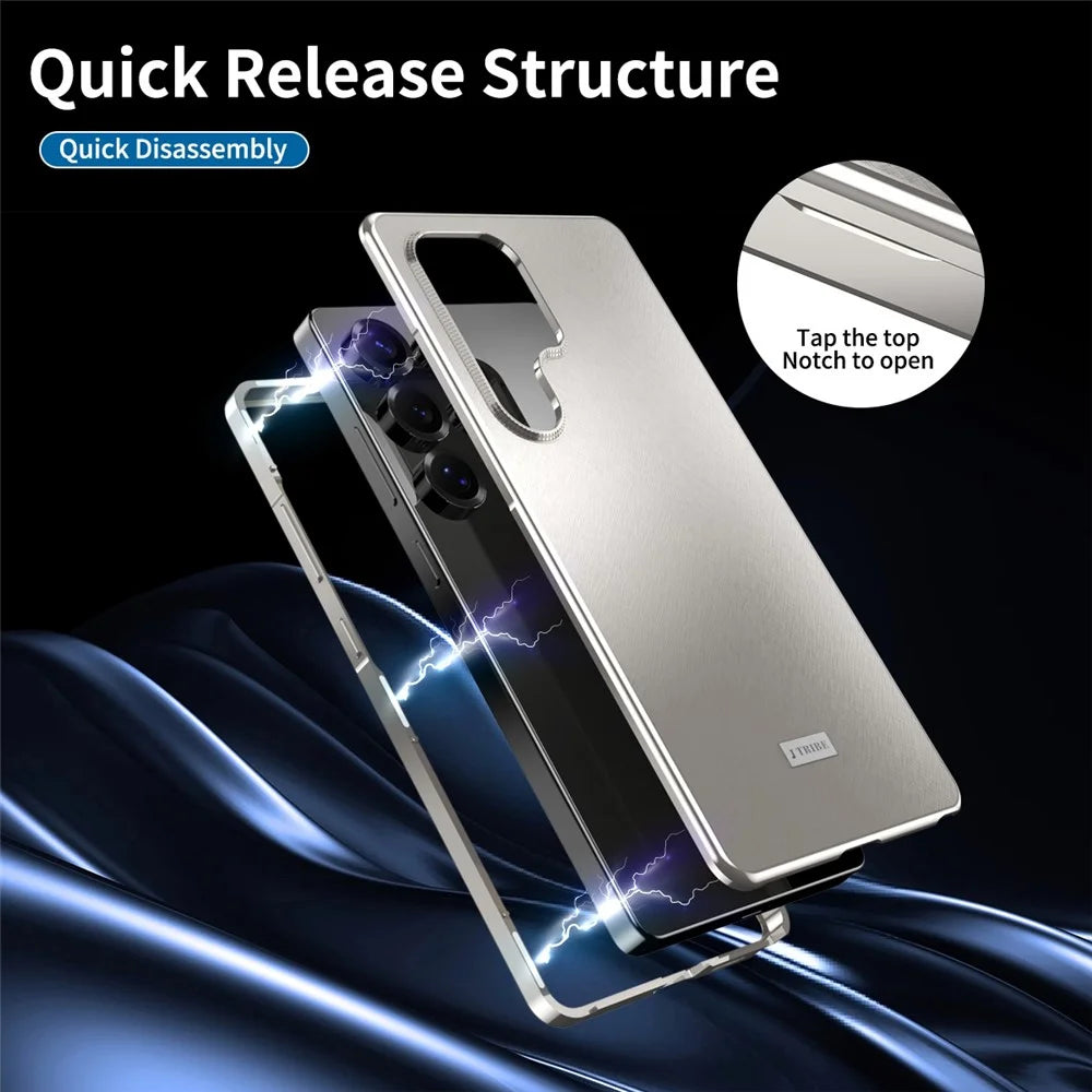 For Samsung Galaxy S26 Ultra Case Brocade Texture Anti Drop Alloy Magnetic Frame PC Phone Back Cover - Titanium - 3