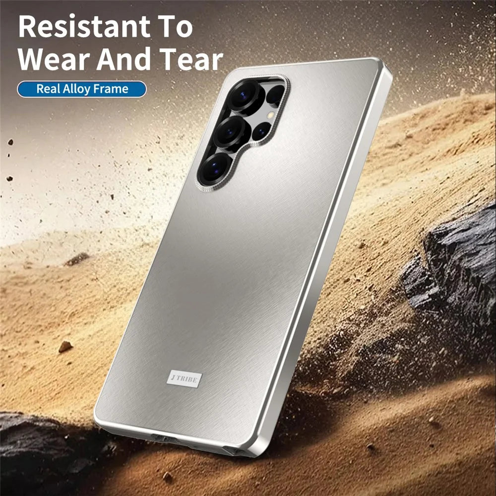 For Samsung Galaxy S26 Ultra Case Brocade Texture Anti Drop Alloy Magnetic Frame PC Phone Back Cover - Titanium - 4