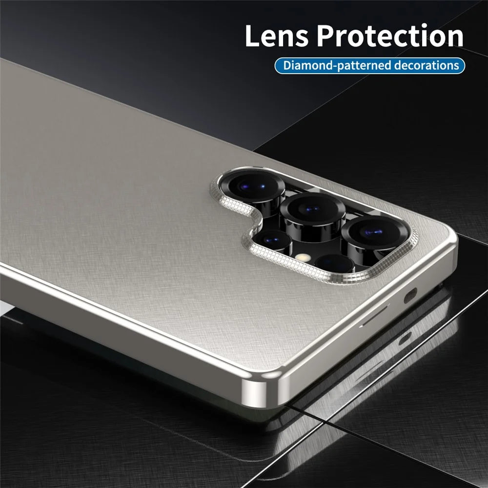 For Samsung Galaxy S26 Ultra Case Brocade Texture Anti Drop Alloy Magnetic Frame PC Phone Back Cover - Titanium - 5