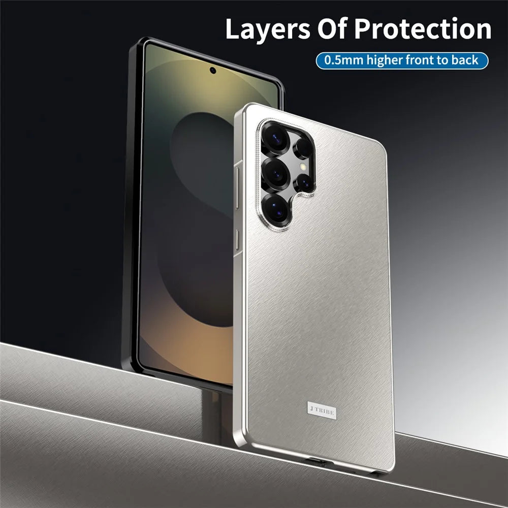 For Samsung Galaxy S26 Ultra Case Brocade Texture Anti Drop Alloy Magnetic Frame PC Phone Back Cover - Titanium - 6