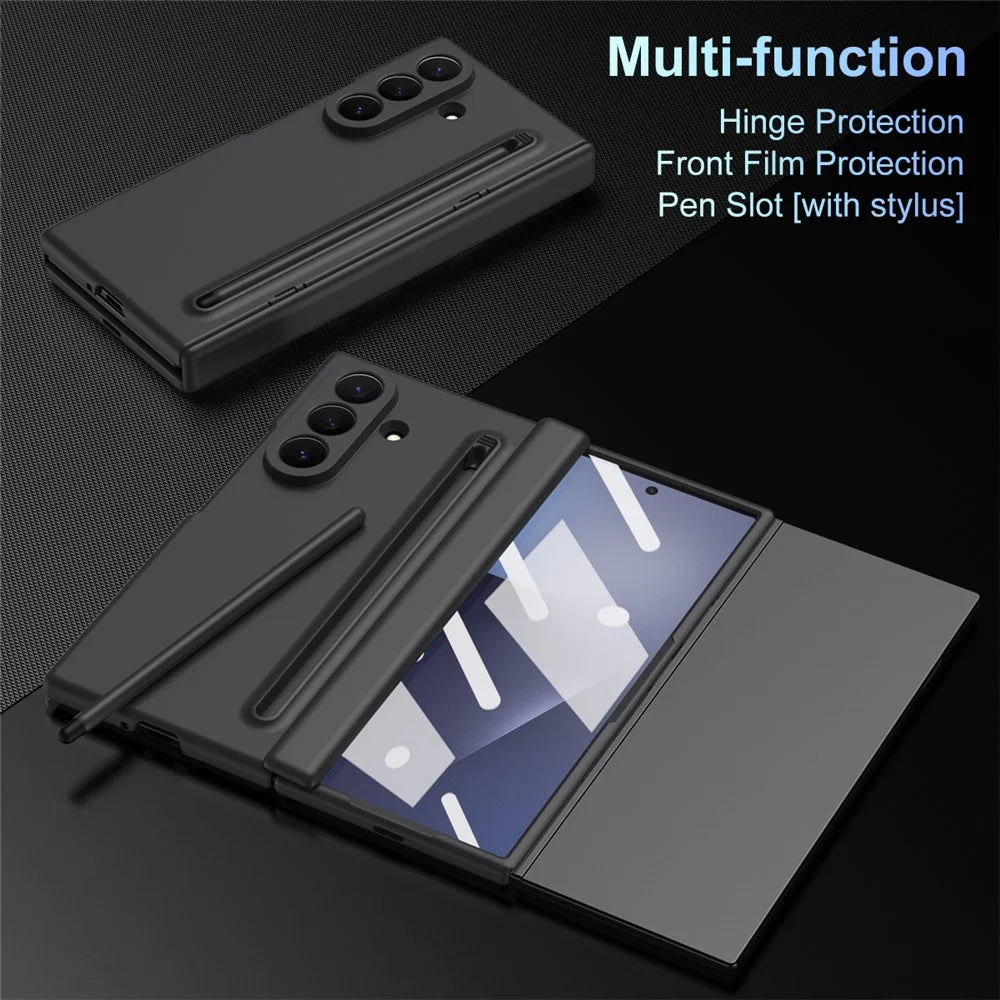 For Samsung Galaxy Z TriFold 5G Case PC Phone Back Cover with Stylus and Tempered Glass Film - Black - 5
