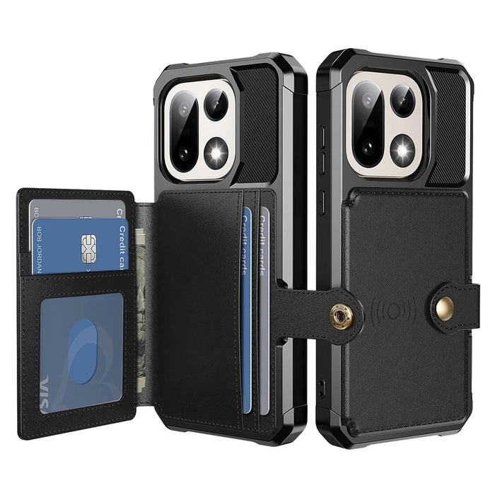 For OnePlus 15 5G Case with Card Holder PU Leather + TPU Phone Back Cover - Black - 1