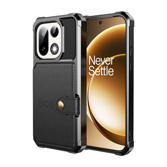 For OnePlus 15 5G Case with Card Holder PU Leather + TPU Phone Back Cover - Black - 2
