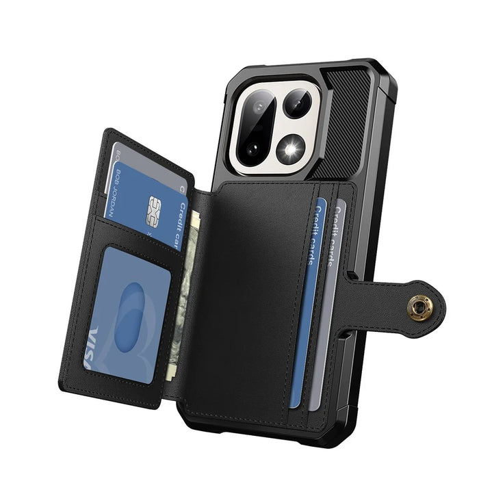 For OnePlus 15 5G Case with Card Holder PU Leather + TPU Phone Back Cover - Black - 3