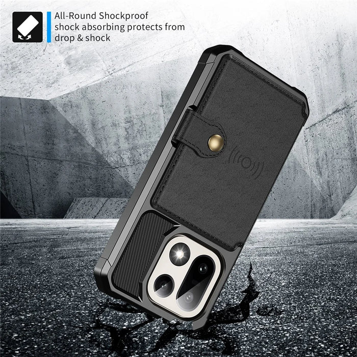 For OnePlus 15 5G Case with Card Holder PU Leather + TPU Phone Back Cover - Black - 4